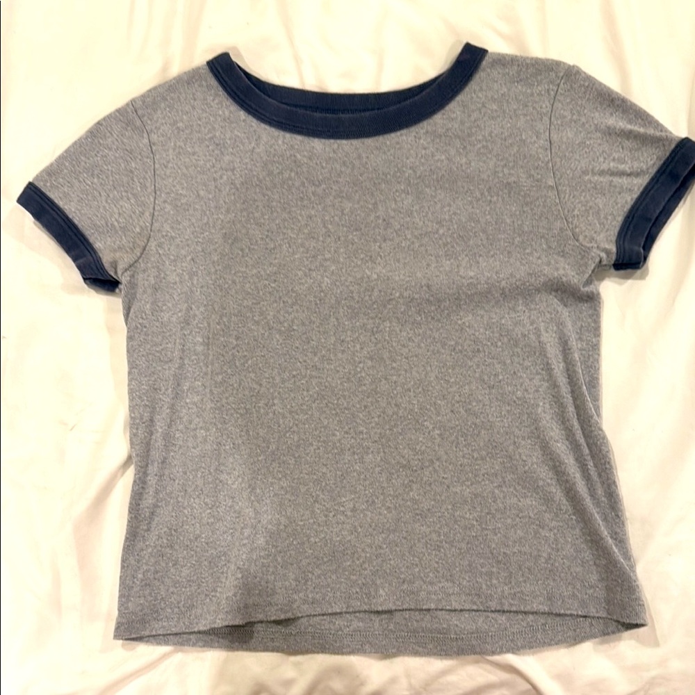 Brandy Melville Gray and Blue Ringer Tee Short Sleeve
